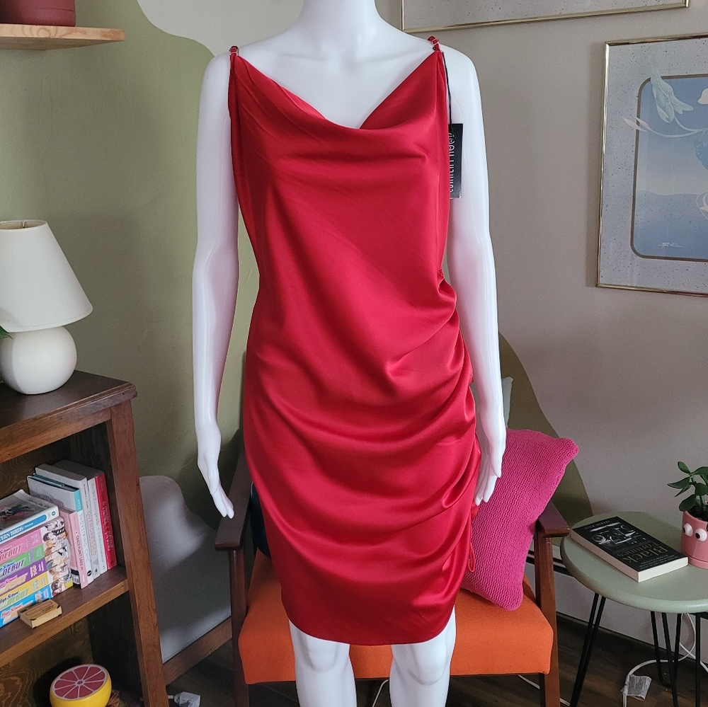 NWT Dolls Kill Current Mood Red  Cowl Neck Dress w/ Adjustable Side - Size XXL